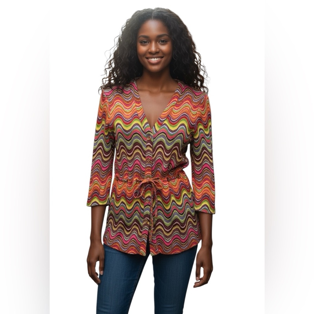 Don Caster Collection, retro, hippie, artsyWave Pattern button down shirt